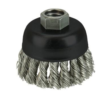 2-3/4" Single Row Knot Wire Cup Brush, .020" Stainless Steel Fill, 5/8"-11 UNC Nut