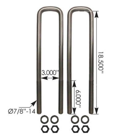 U BOLT KIT SEMI RND 7/8 X 3 X 18-1/2