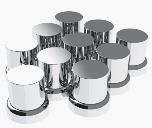 33MM X 2 CHROME PLASTIC FLAT TOP NUT COVERS WITH FLANGE - PUSH-ON (10-PACK)