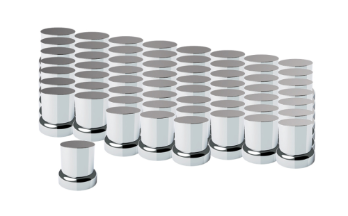 33MM X 2" CHROME PLASTIC FLAT TOP NUT COVERS WITH FLANGE PUSH ON (BOX OF 60)