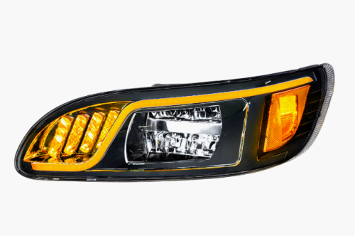 Black LED Headlight With LED Turn, Position, & DRL For Peterbilt 386 (2005-2015) & 387 (1999-2010)- Driver