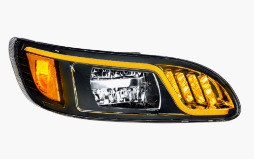 Black LED Headlight With LED Turn, Position, & DRL For Peterbilt 386 (2005-2015) & 387 (1999-2010)- Passenger