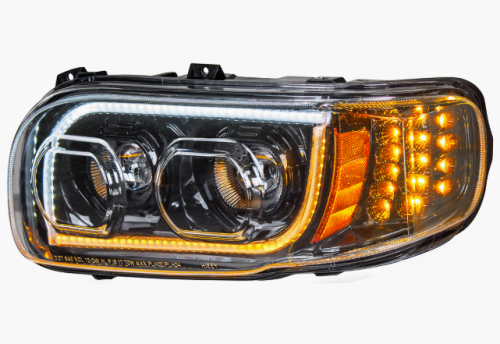 High Power LED "Blackout" Headlight With 16 LED Turn & 57 LED Bar For 2008-2022 Peterbilt 389- Driver
