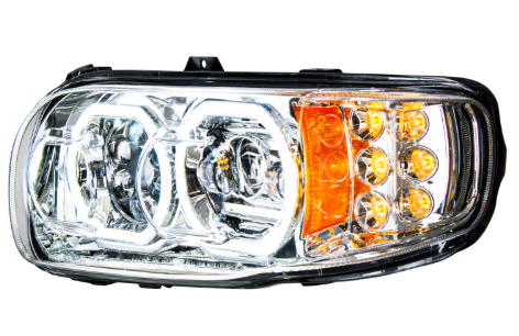 High Power 10 LED Chrome Headlight With 6 LED Turn & 100 LED Halo For 2008-2024 Peterbilt 389- Drive