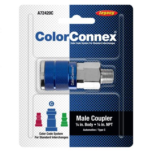COUPLER 1/4" X 1/4" MNPT AUTO BLUE C1 CARDED