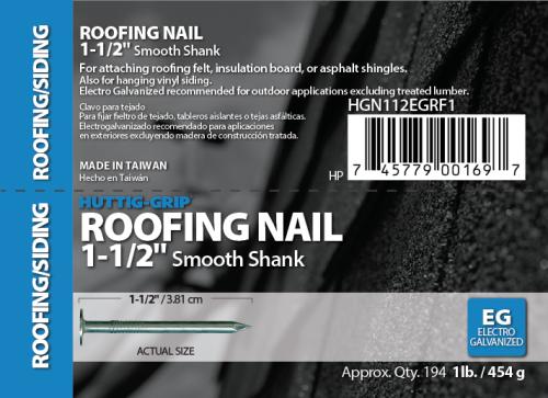 1-1/2 ELECTRO GALVANIZED ROOFING NAIL 1#