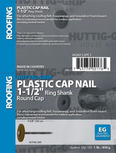 1-1/2 ELECTRO GALVANIZED PLASTIC CAP NAILS1#