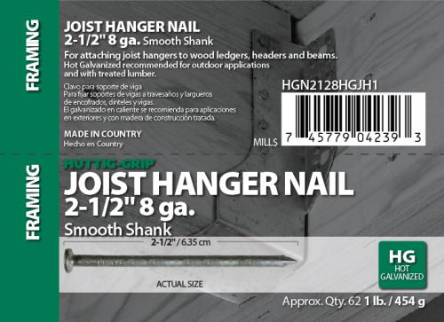 2-1/2 (8 GA) HDG JOIST HANGER NAIL 1#