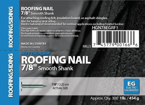 7/8 ELECTRO GALVANIZED ROOFING NAIL 1#