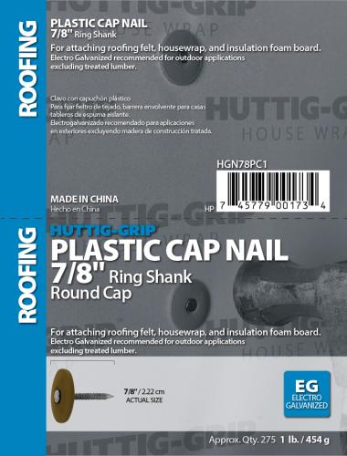 7/8 ELECTRO GALVANIZED PLASTIC CAP NAILS 1#