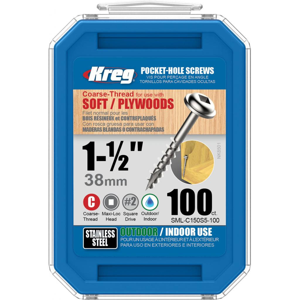 Kreg 305 Stainless Steel Pocket Screws - 1-1/2"  #8 Coarse  Washer-Head  100ct