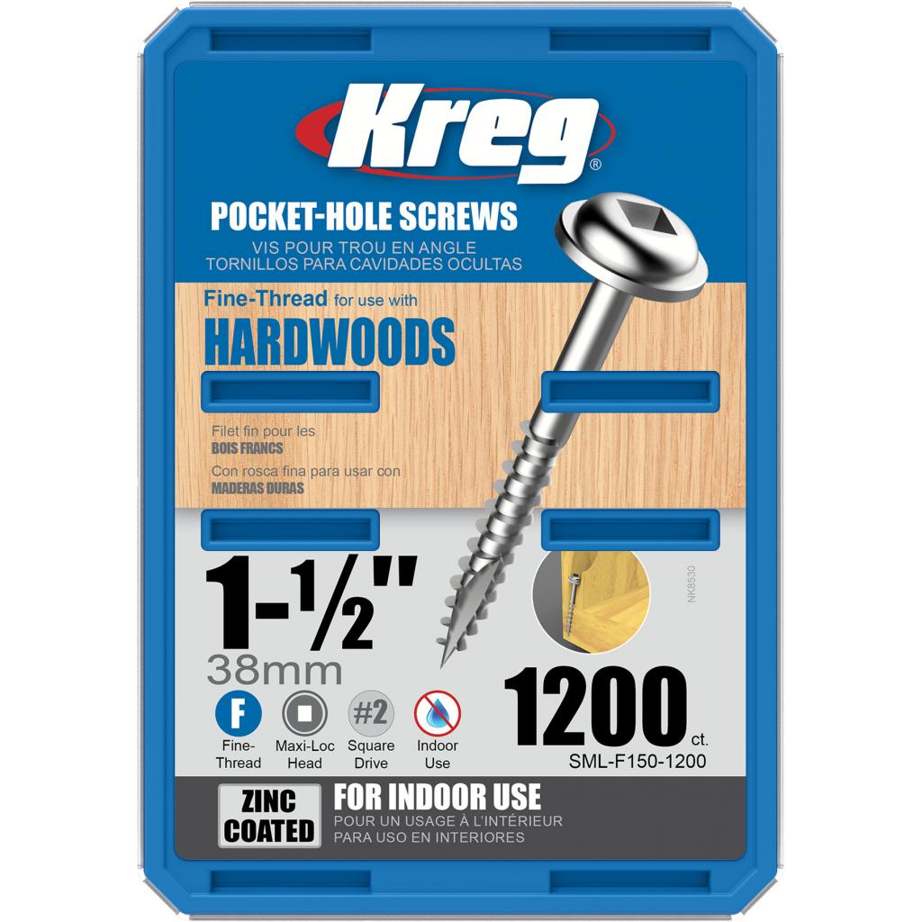 Kreg Pocket Screws - 1-1/2"  #7 Fine  Washer-Head  1200ct