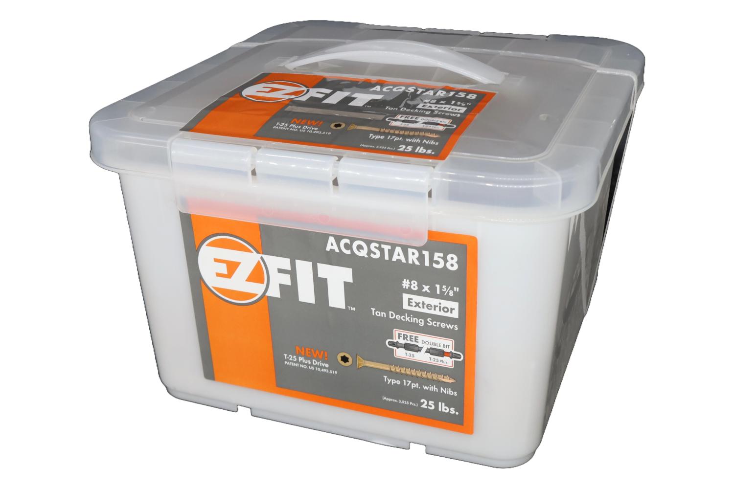 EZ FIT ACQSTAR158-25LB #8X1-5/8 TAN DECK SCREW T17 W/NIBS 12PT STAR DR