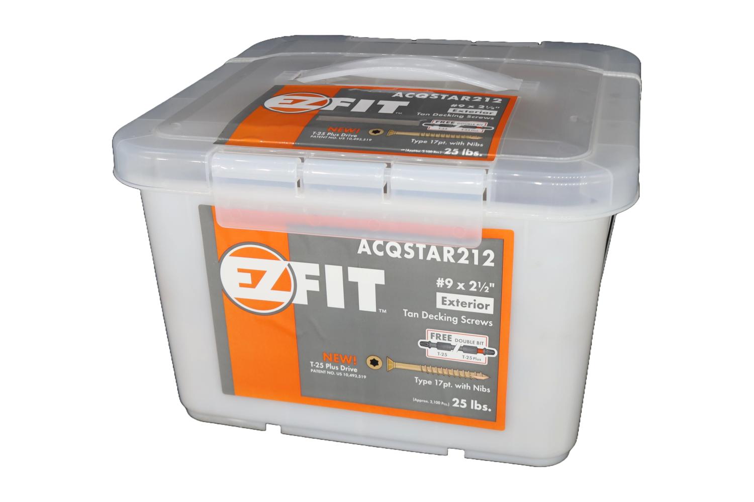 EZ FIT ACQSTAR212-25LB #9X2-1/2 TAN DECK SCREW T17 W/NIBS 12PT STAR DR