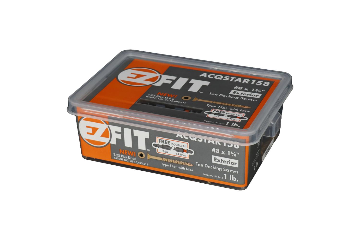 EZ FIT ACQSTAR158-1LB #8X1-5/8 TAN DECK SCREW T17 W/NIBS 12PT STAR DR