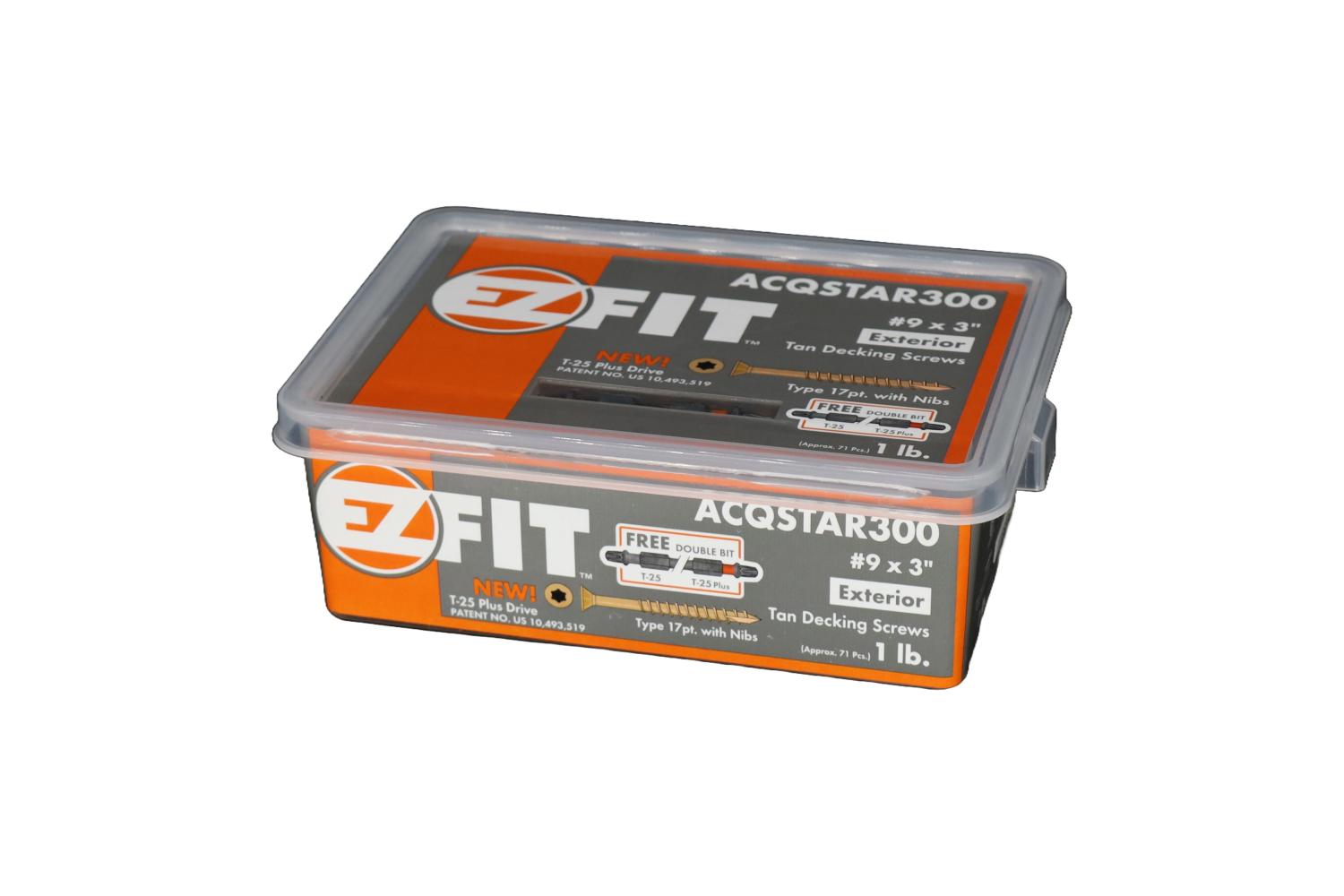 EZ FIT ACQSTAR300-1LB #9X3 TAN DECK SCREW T17 W/NIBS 12PT STAR DR