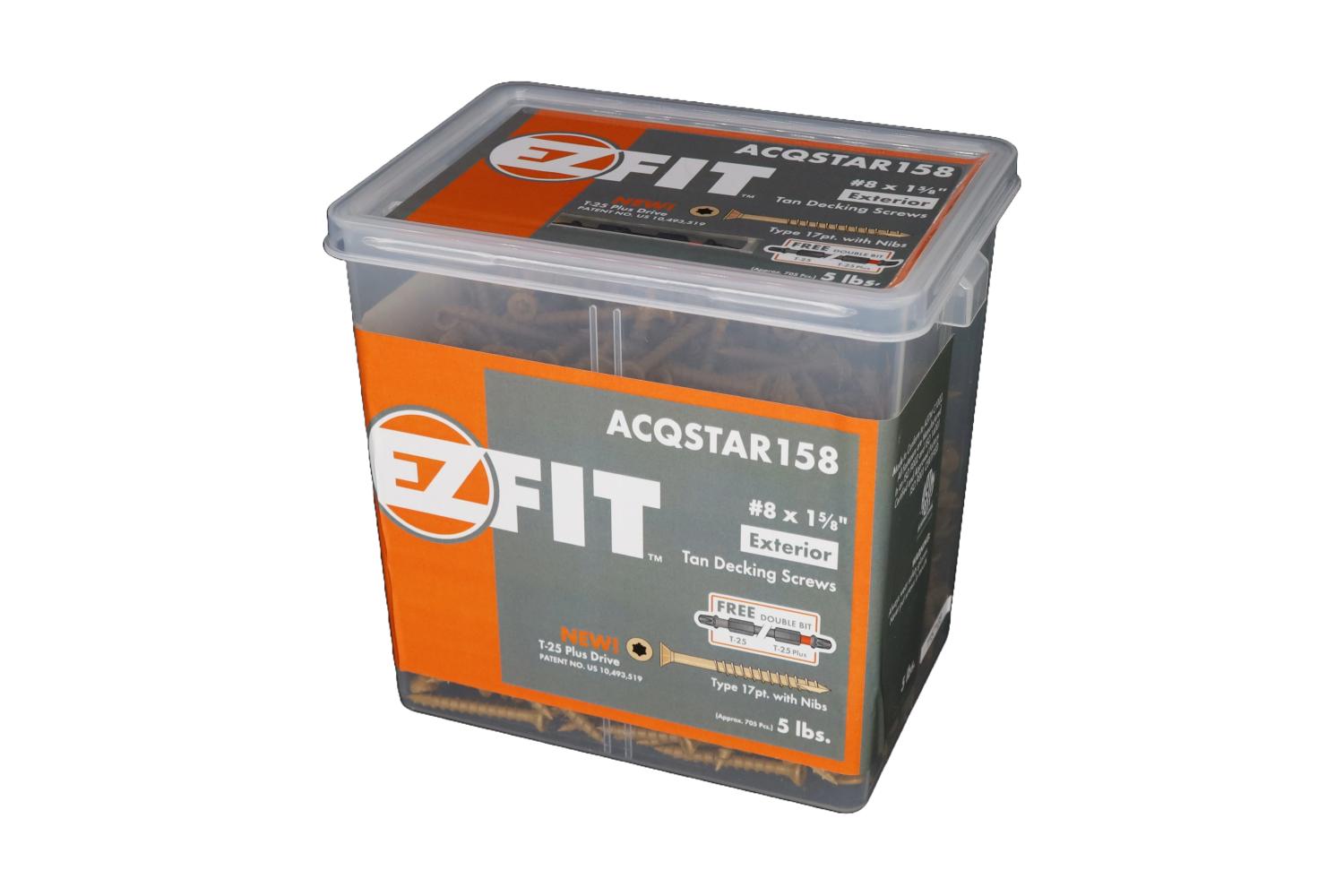 EZ FIT ACQSTAR158-5LB #8X1-5/8 TAN DECK SCREW T17 W/NIBS 12PT STAR DR