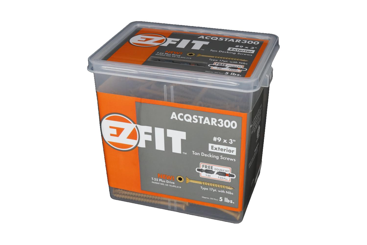 EZ FIT ACQSTAR300-5LB #9X3 TAN DECK SCREW T17 W/NIBS 12PT STAR DR