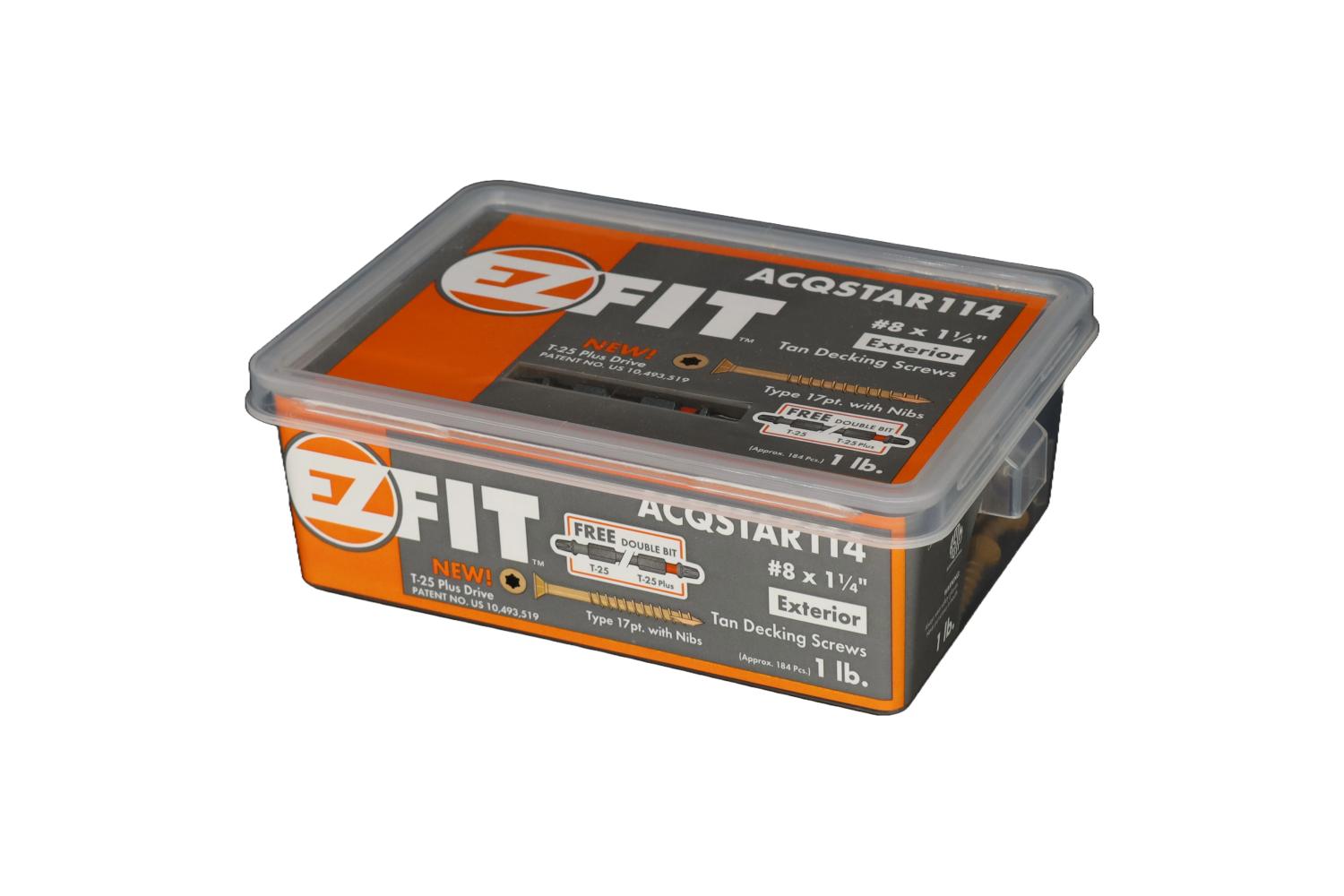 EZ FIT ACQSTAR114-1LB #8X1-1/4 TAN DECK SCREW T17 W/NIBS 12PT STAR DR