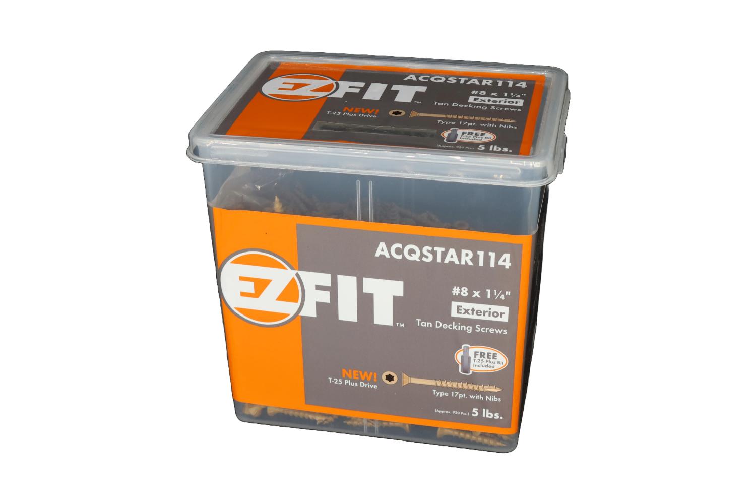 EZ FIT ACQSTAR114-5LB #8X1-1/4 TAN DECK SCREW T17 W/NIBS 12PT STAR DR