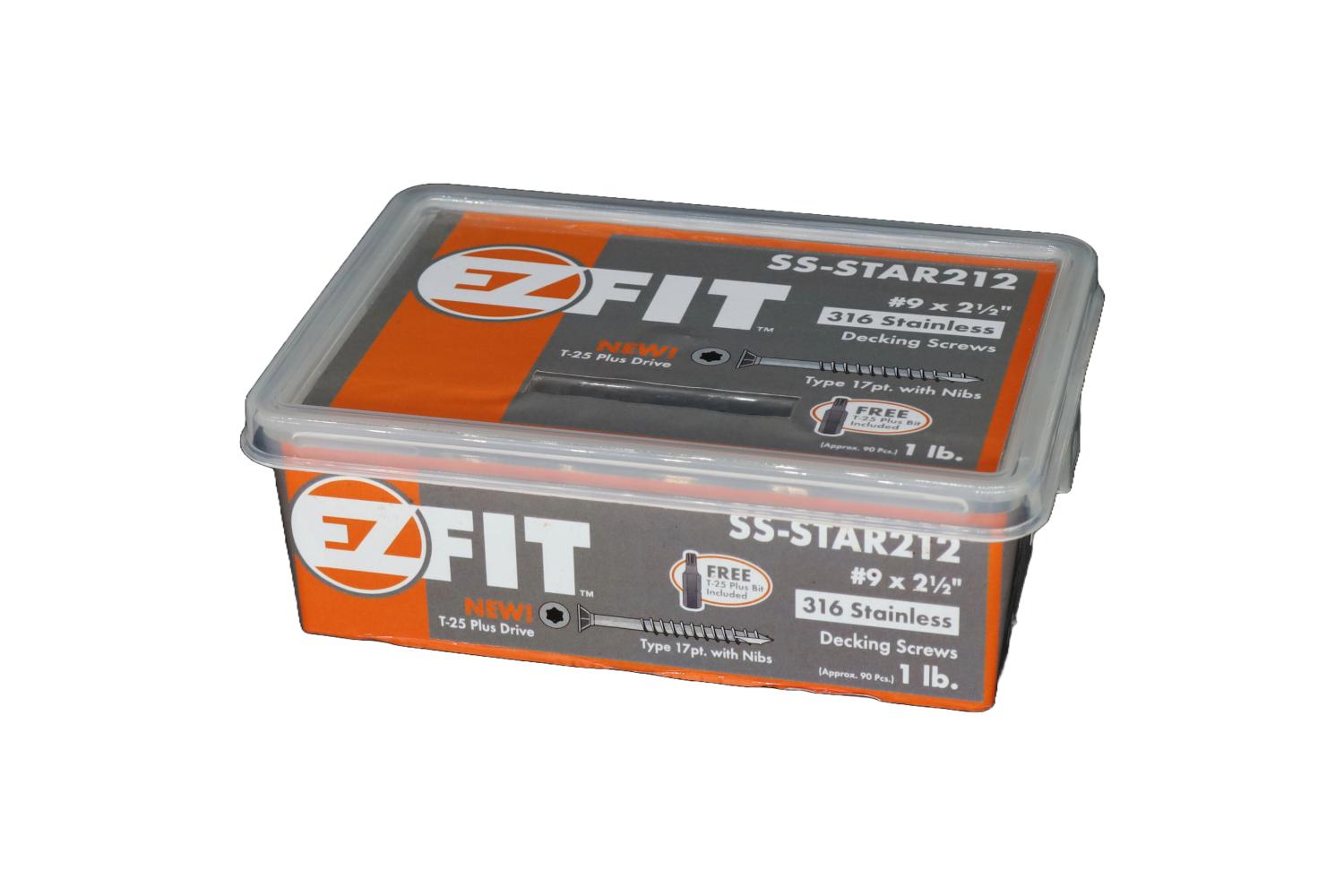 EZ FIT 316SS-STAR212-1LB #10X2-1/2 316 STAINLESS STEEL DECK SCREW T17 W/NIBS 12PT STAR DR