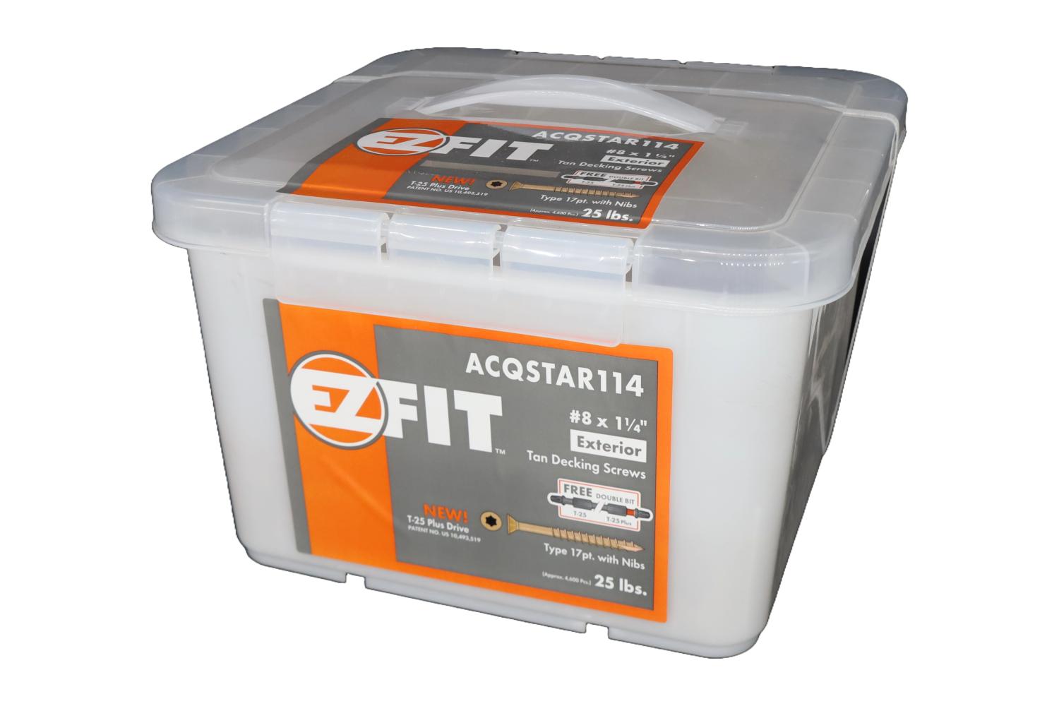 EZ FIT ACQSTAR114-25LB #8X1-1/4 TAN DECK SCREW T17 W/NIBS 12PT STAR DR