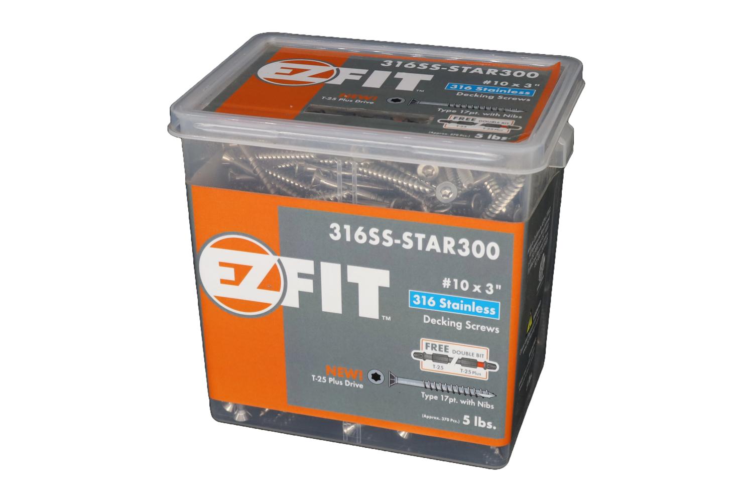 EZ FIT 316SS-STAR300-5LB #10X3 316 STAINLESS STEEL DECK SCREW T17 W/NIBS 12PT STAR DR