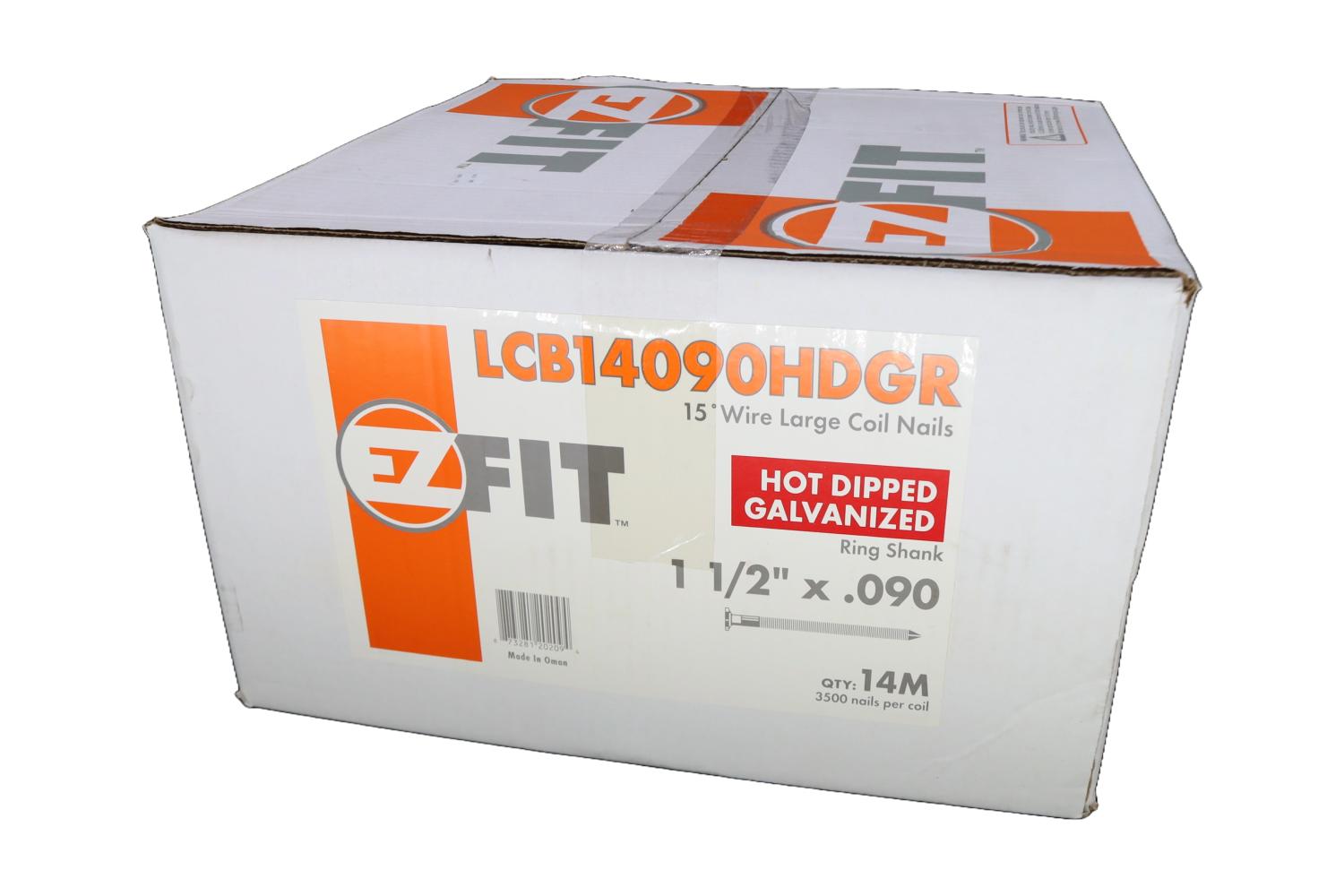 EZ FIT LCB14090HDGR 1-1/2X090 14M 15DG WW LARGE COIL NAIL HDG RING DP