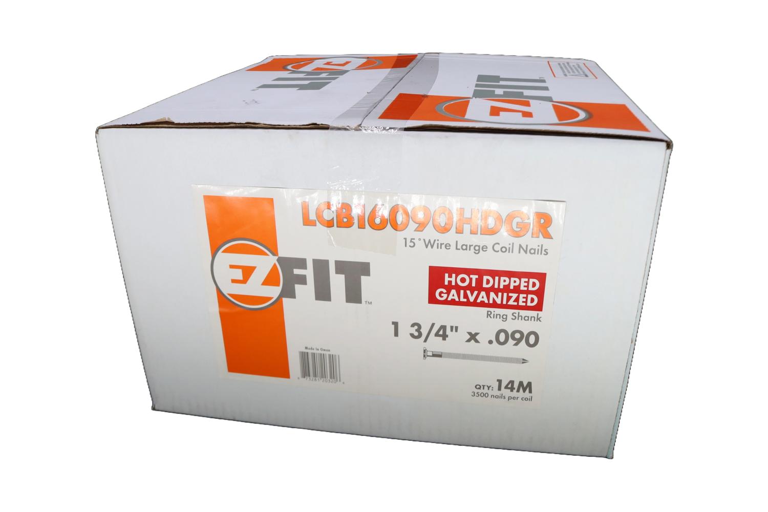 EZ FIT LCB16090HDGR 1-3/4X090 14M 15DG WW LARGE COIL NAIL HDG RING DP