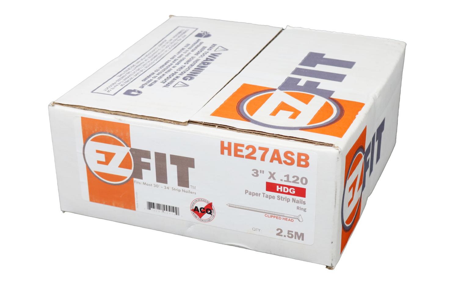 EZ FIT HE27ASB PT30120HDGR-CH 3x120 2.5M 34DG PAPER TAPE NAIL HDG RING CLIPPED HEAD