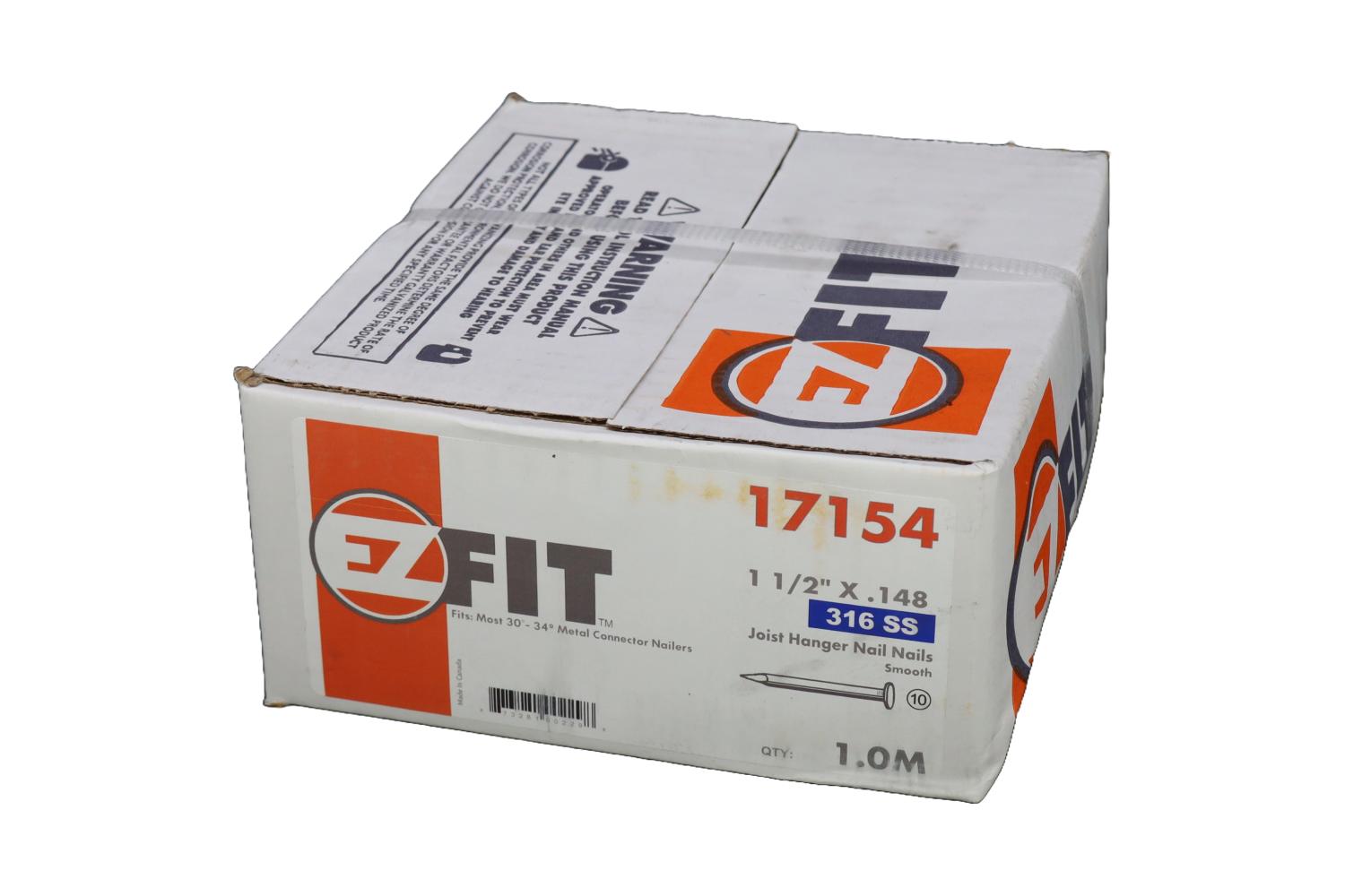 EZ FIT JH14148SS 1-1/2x148 1M 34DG PAPER TAPE JOIST HANGER NAIL 316 STAINLESS STEEL SM 62407 17154 PP14148SS HEAD STAMPED