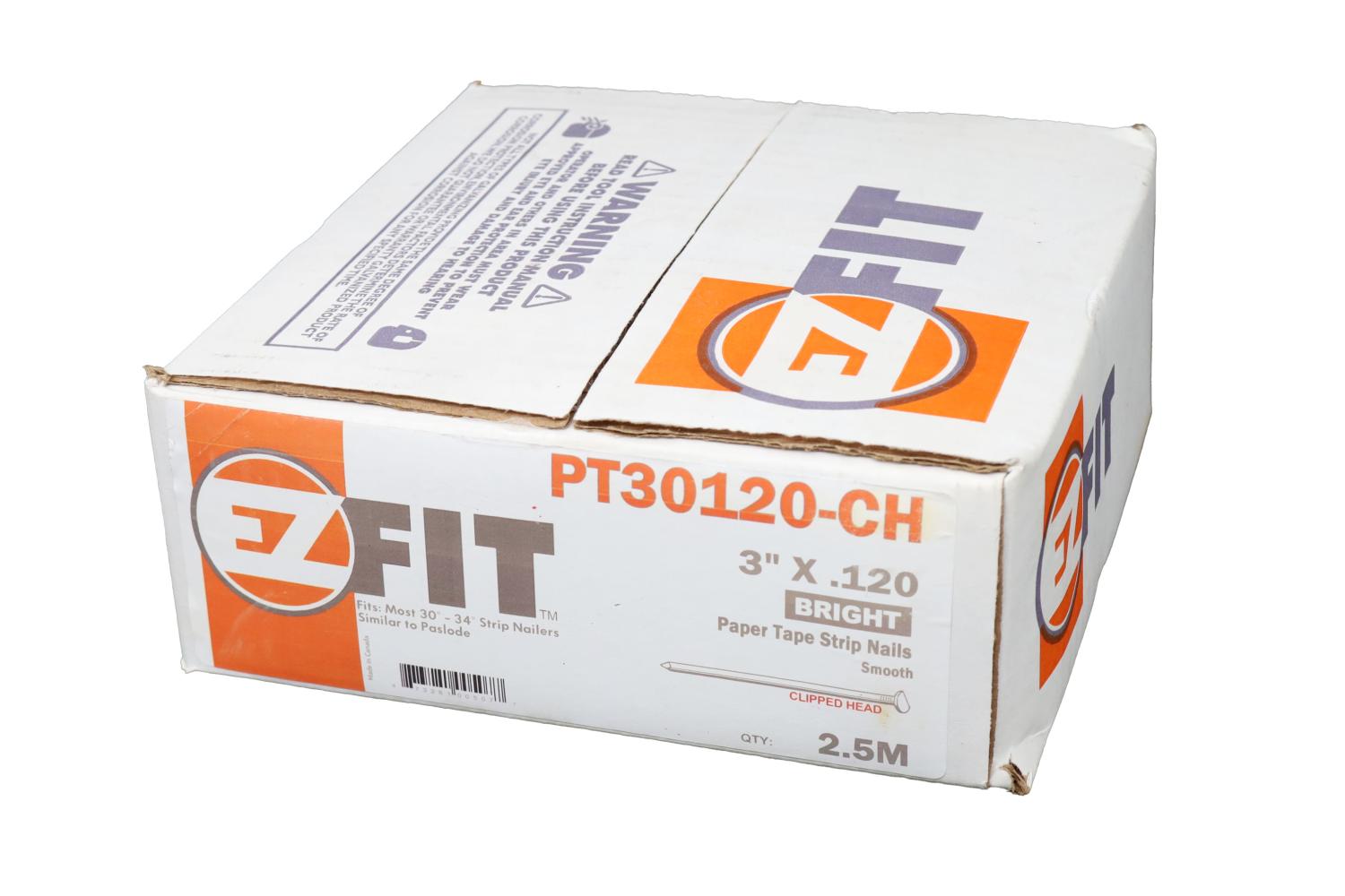 EZ FIT PT30120-CH 3x120 2.5M 33DG STRIP NAIL BRT SM PAPER TAPE CLIPPED HEAD 57114