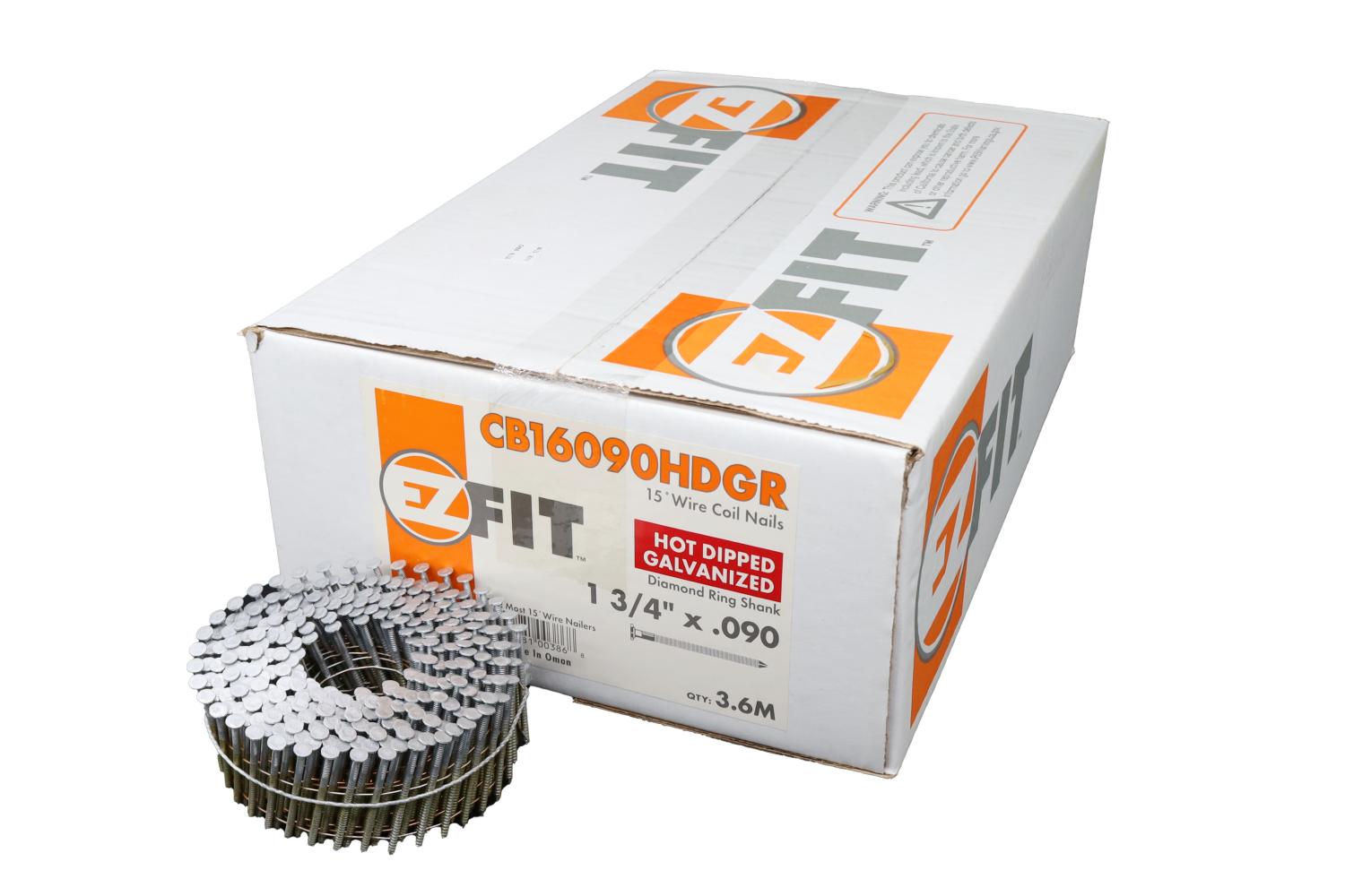 EZ FIT CB16090HDGR 1-3/4X090 3.6M 15DG WW COIL NAIL HDG RING