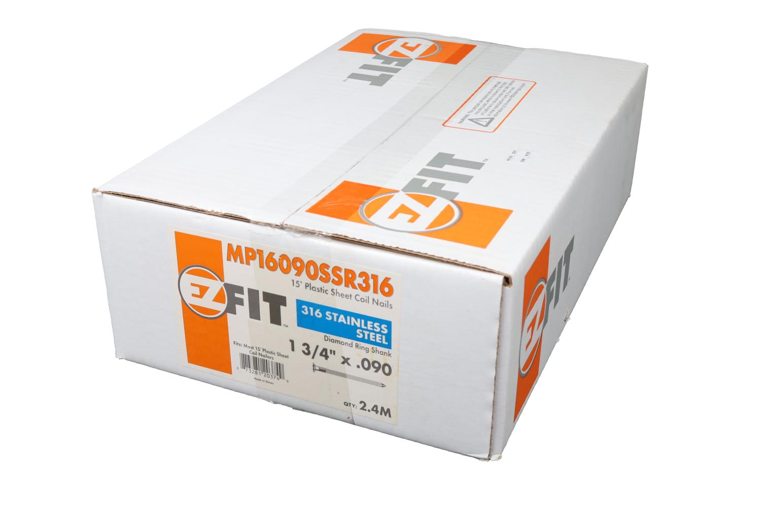 EZ FIT MP16090SSR316 15DG PLASTIC COIL 1-3/4"X.090 RING STAINLESS 316 2.4M