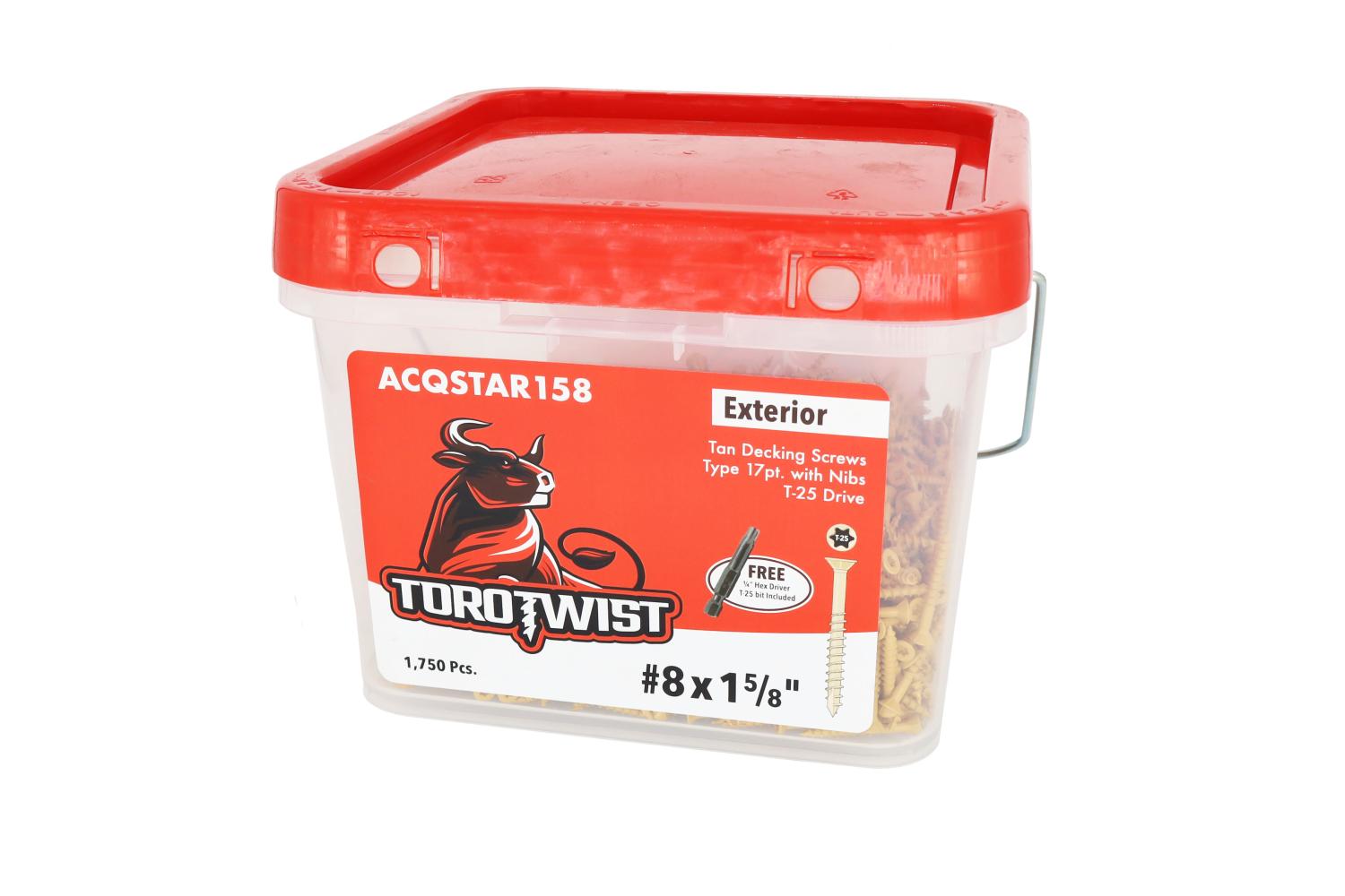 TORO ACQSTAR158-BKT #8X1-5/8 TAN DECK SCREW T17 W/NIBS 6PT T25 STAR DRIVE 1.75M