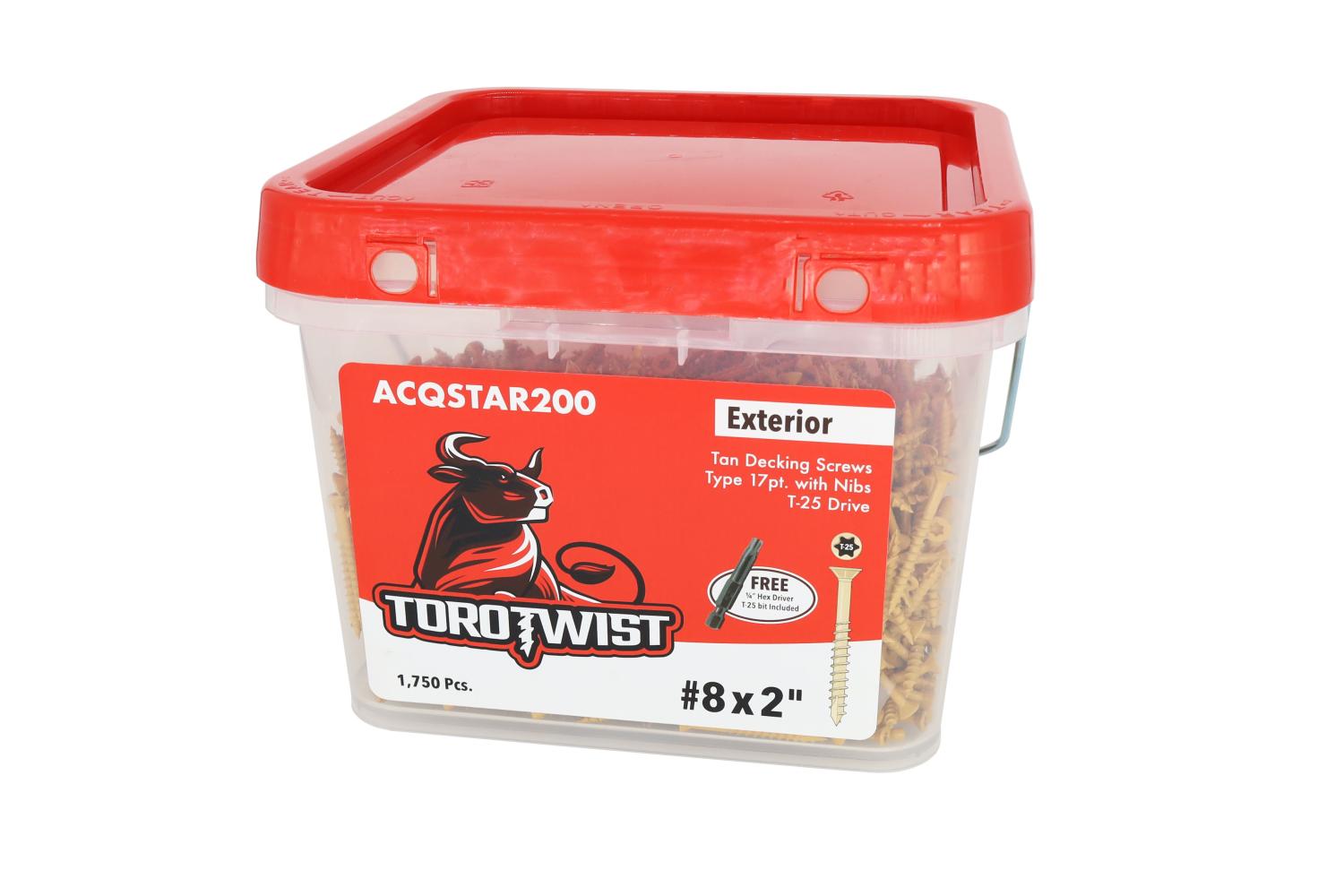 TORO ACQSTAR200-BKT #8X2 TAN DECK SCREW T17 W/NIBS 6PT T25 STAR DRIVE 1.75M