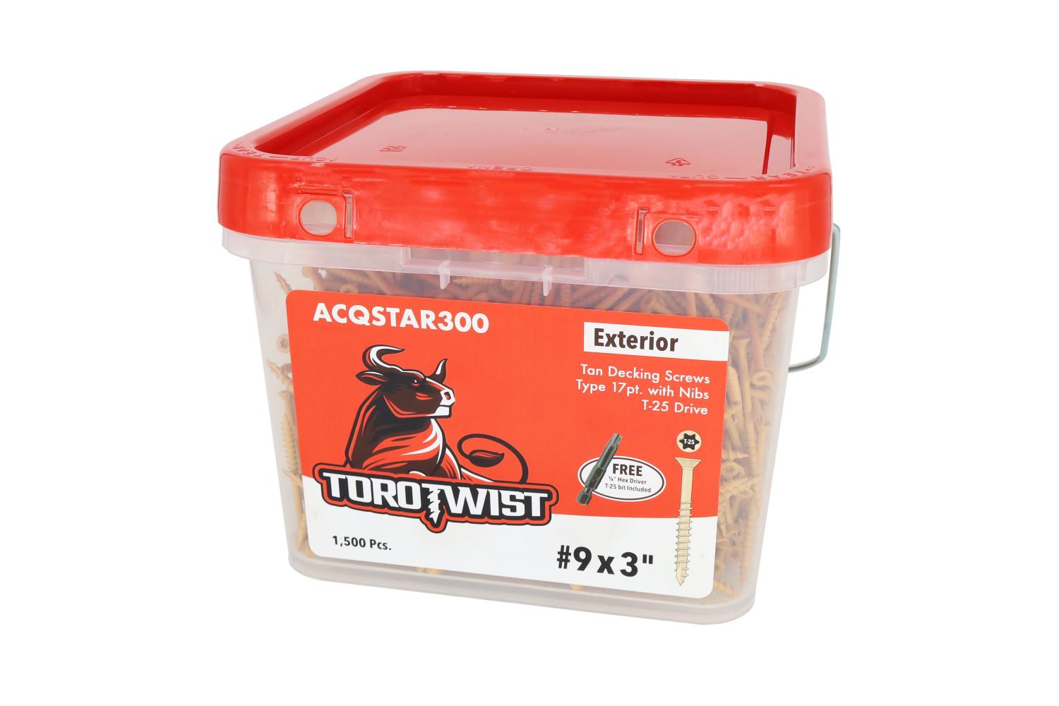 TORO ACQSTAR300-BKT #9X3 TAN DECK SCREW T17 W/NIBS 6PT T25 STAR DRIVE 1.5M