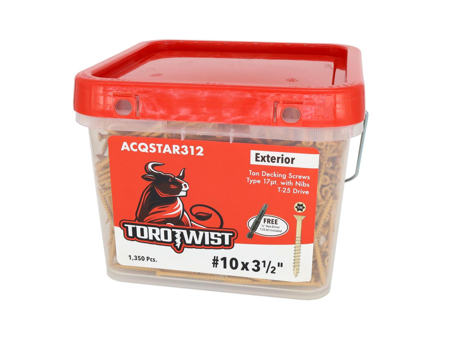 TORO ACQSTAR312-BKT #10X3-1/2 TAN DECK SCREW T17 W/NIBS 6PT T25 STAR DRIVE 1.35M