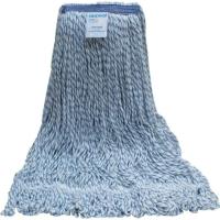 Finish mop head. 24 oz. 4 ply yarn. Blue and white striped, with loop ends. 1" headband.