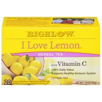 Bigelow - I Love Lemon Green Tea tea bags - herbal green tea with bright lemon flavor - caffeine-free - 28 individually wrapped tea bags per box.
