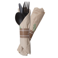 Eco Products - Utensil Kit with Napkin - fork knife spoon and napkin set - convenient takeout packaging - black utensils - 100 kits per carton