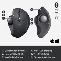Logitech - MX Ergo Trackball Mouse - adjustable ergonomic tilt design - wireless Bluetooth and USB receiver - precise thumb controlled tracking - black finish