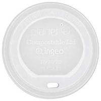 Planet+ - Compostable hot cup lids - PLA plant-based construction - fits 10-20 oz hot cups - 1000 lids per case - BPI certified compostable.
