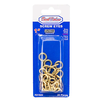 Screw Eyes 1" Brass 20pc