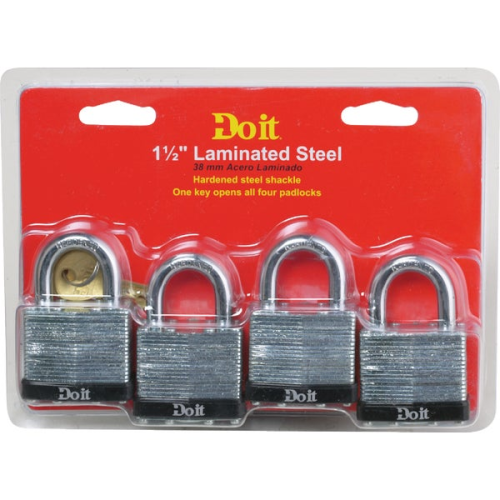 Padlock Laminated 1 1/2" 4pk