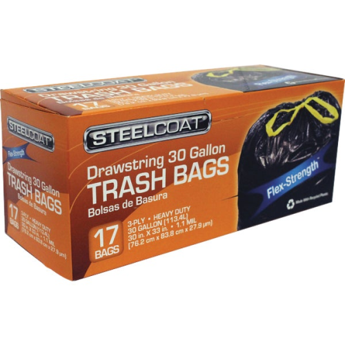 Drawstring Trash Bag Blk 30Gal