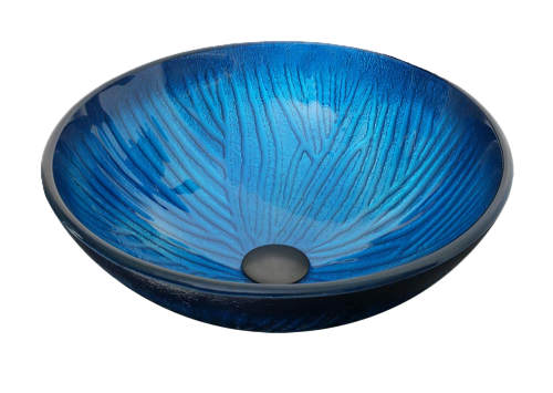 Glass Vessel Sink Blue Lines Tempered
