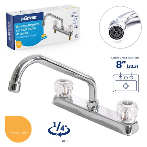 Double Kitchen Faucet 8" Chrome