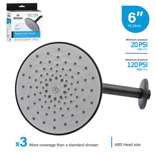 Shower Head Rain Style 6" Blk