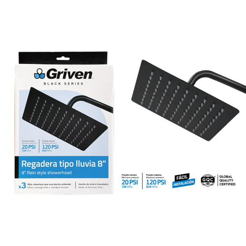 8" Rainstyle Black Square Head